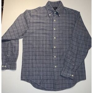 Brooks Brothers Mens Flannel Shirt Medium Gray Plaid Cotton Classic Fit